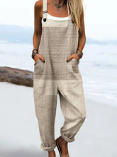 Women's Vintage Abstract Geometric Line Art Print Casual Cotton Linen Wide Leg Jumpsuit